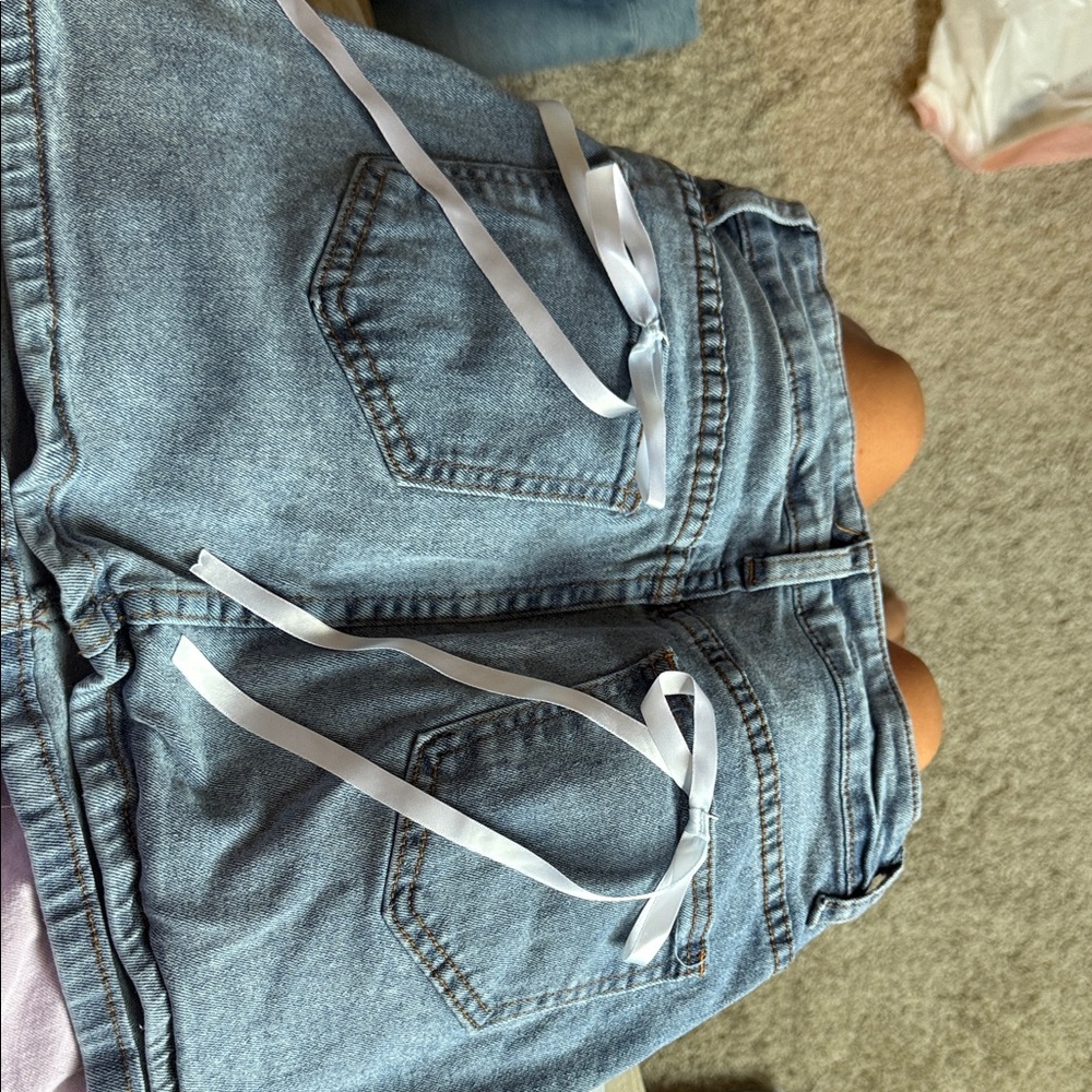 Denim Skirt with White Ribbon Detail
